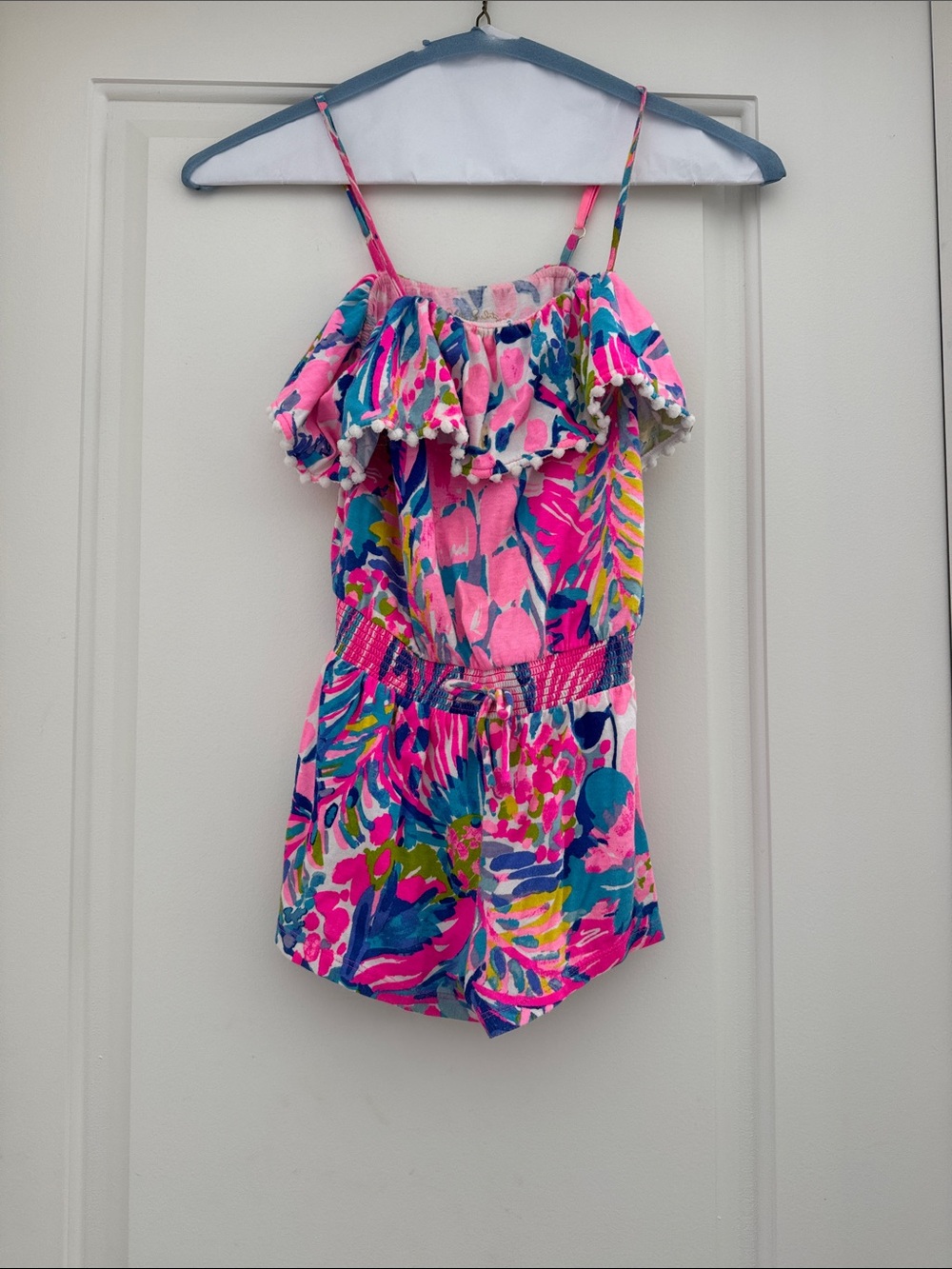 Lilly Pulitzer Bright Pink Tropical Print Girls Romper